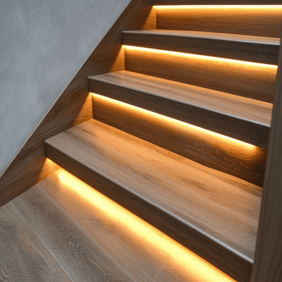 Industrial Straight Staircase Design with Wood and Metal