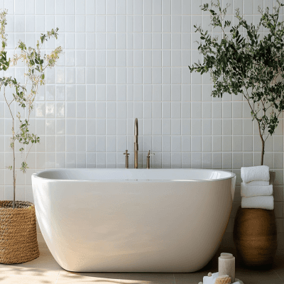 Modern Rectangular White Grid Bathroom Tile Design