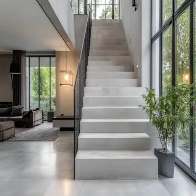 Industrial Wood and Metal Straight Staircase Design