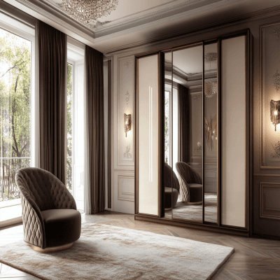 Classic 2-Door Cappuccino-Toned Sliding Door Wardrobe With Mirror