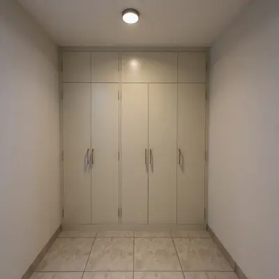 Soft Beige Hinged Wardrobe with Loft Cabinets