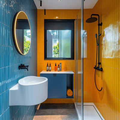 Eclectic Blue And Yellow Cylindrical Kit-Kat Bathroom Tiles