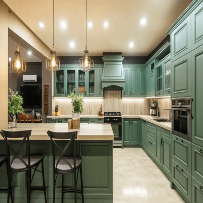 Verde Alpino Classic L-Shaped Kitchen Design