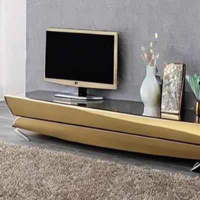 Contemporary TV Unit Design in Gold with a Vase