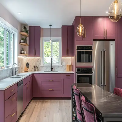 Modern Modular L Shaped Regalia Kitchen Design With Misty Mauve Kitchen Cabinets