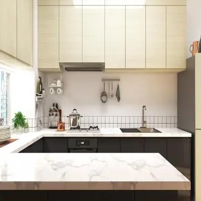 U-Shaped Modular Kitchen with Shiny Finish