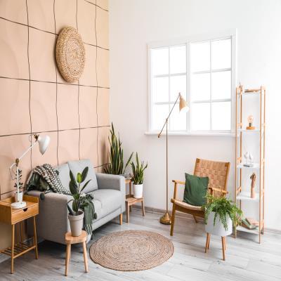 Bohemian Living Room Design With Textured Tiles