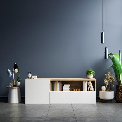 Catchy Living Room Design With Shiny Blue Accent Wall