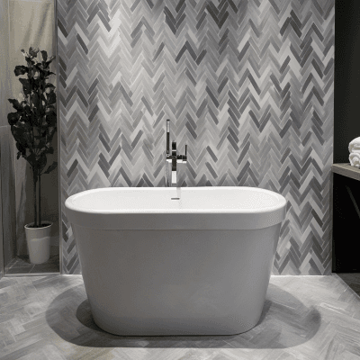 Contemporary Porcelain Grey And White Chevron Bathroom Tile Design