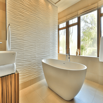 Contemporary Porcelain Off-White Stacked Bathroom Tile Design