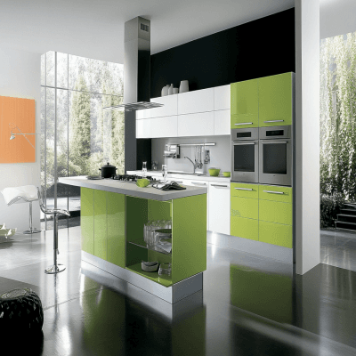 Lime and White Modern Open Kitchen Design
