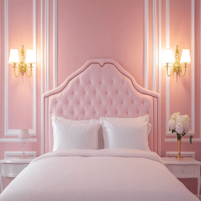 Modern Pink Bedroom Wall Paint Design With Wall Lights
