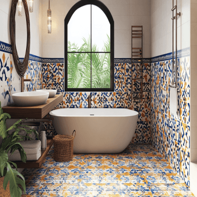 Multicolour Moroccan Porcelain Tiles Design for Bathrooms