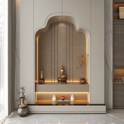 Modern Dove Grey Floor Mounted Pooja Unit Design