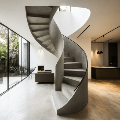 Sleek and Minimal Concrete Spiral Staircase Design