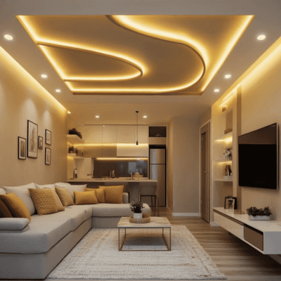 Contemporary Plus Minus Gypsum False Ceiling Design With Spotlights