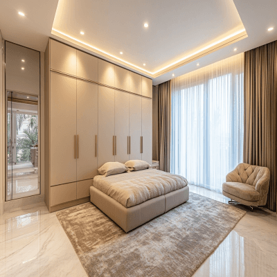 Modern 9-Door Sand Satin Swing Wardrobe Design