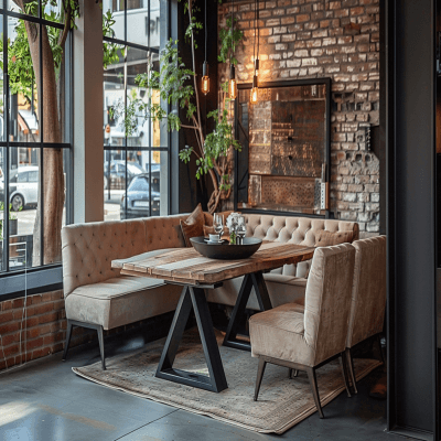Industrial 4-seater Dining Room With L-Shaped Beige Seater