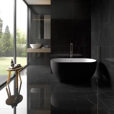 Contemporary Sleek Black Tile Bathroom Design