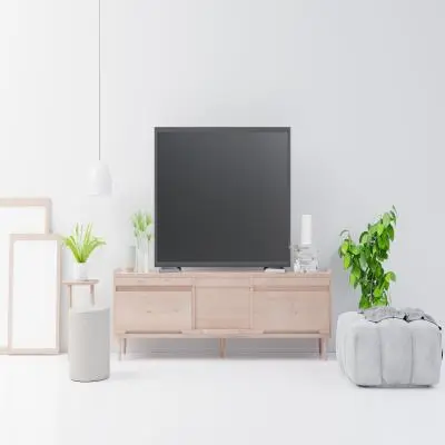 Industrial TV Unit Design in Silver for Modern Living Room