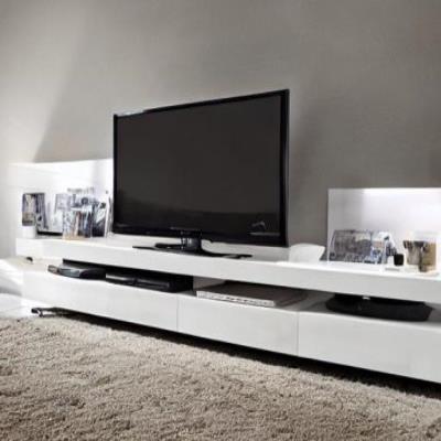 Industrial TV Unit Design in White Laminate