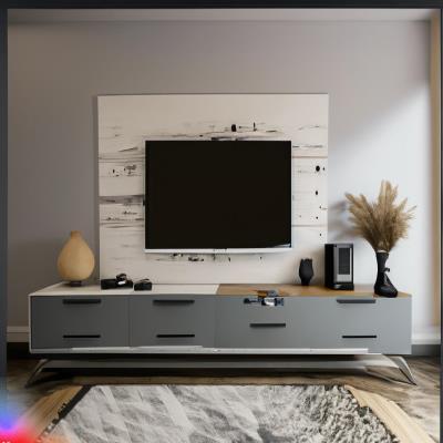 Eclectic Grey TV Unit Design with Cream Rug