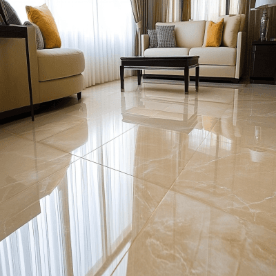 Contemporary Glossy Beige Floor Tiles Design For Living Rooms