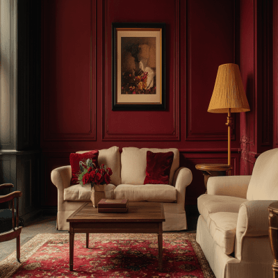 Modern Beaujolais Wine-Toned Living Room Wall Paint Design