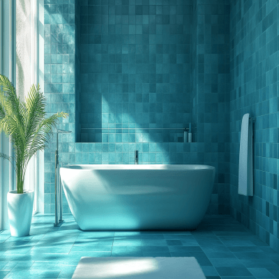 Modern Teal Blue Ceramic Matte Bathroom Tile Design
