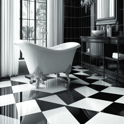 Contemporary Ceramic Matte Black And White Bathroom Tile Design