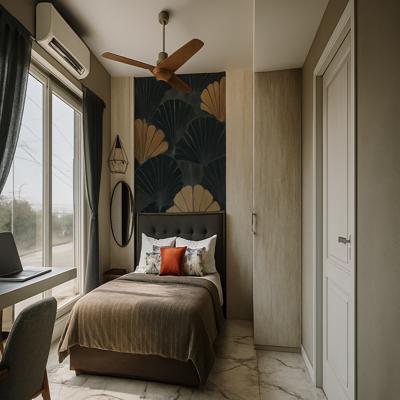 Master Bedroom with Patterned Wall and Study Corner