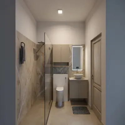 Modern Minimalist Sandstone Bathroom
