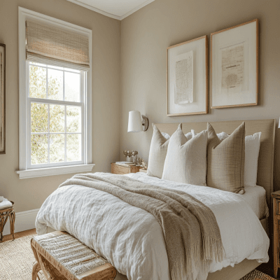 Contemporary Bedroom Wall Paint Design In Shades Of Beige