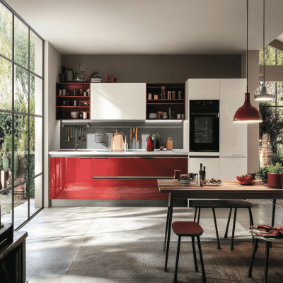 Compact and Modern Open Kitchen Design in Carnival Colour