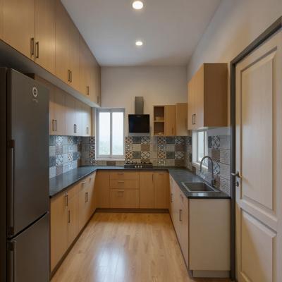 Large Wooden Finish Modern U Shaped Modular Kitchen Design