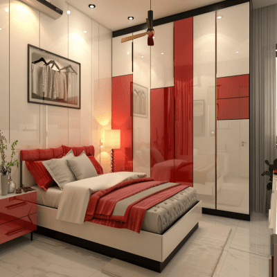 Modern 4-Door Swing Wardrobe Design In Poppy And White Tones