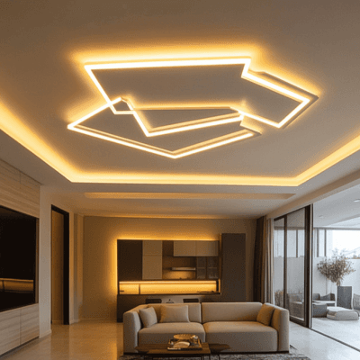 Modern Multilayered Rectangular Ceiling Design With Cove And Recessed Lights