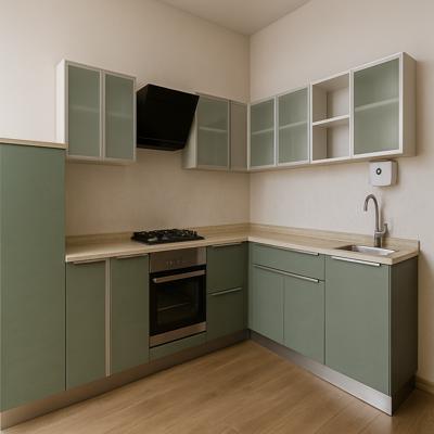 Scandinavian Sage Green L Shaped Kitchen