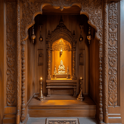 Indian Traditional Mandir Design With Wooden Finish
