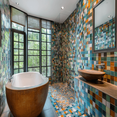 Contemporary Ceramic Matte Multicoloured Bathroom Tile Design