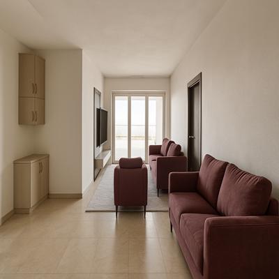 Medium Modern Beige Living Room Design with Floating TV Unit