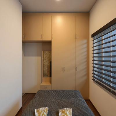 Wall Fitted Beige Wardrobe with Dresser Niche