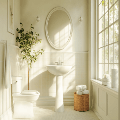 Classic Matte Beige Bathroom Tile Design With Square Pattern
