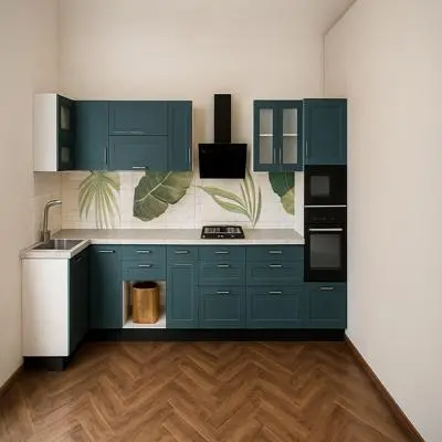 Modern Industrial Teal L Shaped Kitchen