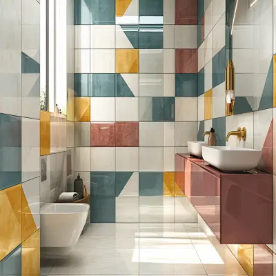 Contemporary Geometric Multicoloured Ceramic Glossy Bathroom Tile Design