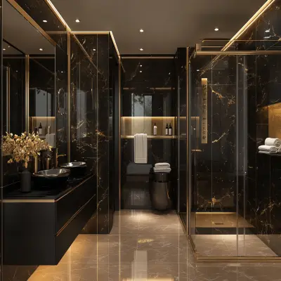 Contemporary Black And Gold Ceramic Bathroom Tile Design