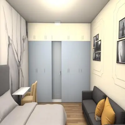 Bedroom with Wardrobe Wall and Seating Area