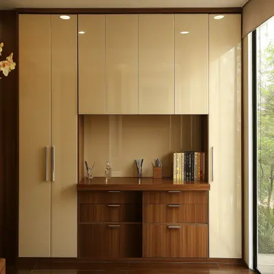 6 Door Contemporary Swing Wardrobe Design with Study Table
