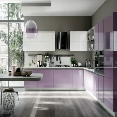 Contemporary Lavender and White L-Shaped Kitchen Design