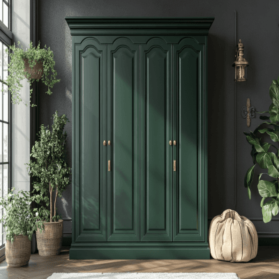 Classic 4-Door Wardrobe Design in Deep Green Tone